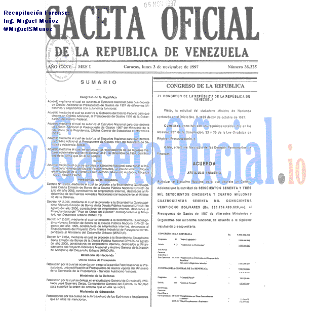 Gaceta Oficial 36325 del 3 Noviembre 1997