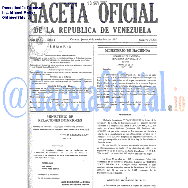 Gaceta Oficial 36328 del 6 Noviembre 1997
