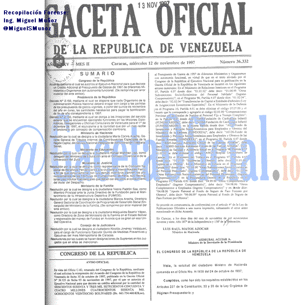 Gaceta Oficial 36332 del 12 Noviembre 1997
