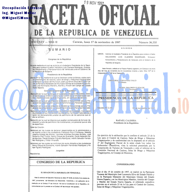 Gaceta Oficial 36335 del 17 Noviembre 1997