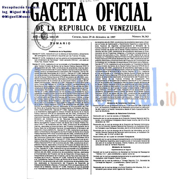 Gaceta Oficial 36363 del 29 Diciembre 1997