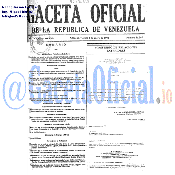 Gaceta Oficial 36365 del 2 Enero 1998