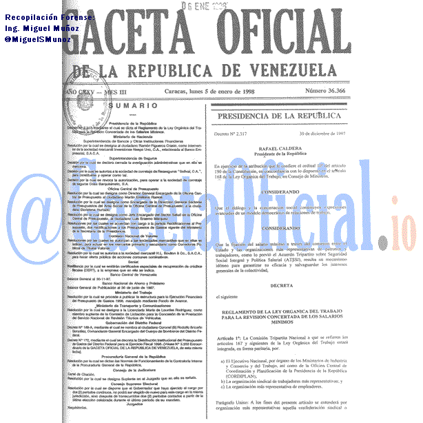 Gaceta Oficial 36366 del 5 Enero 1998