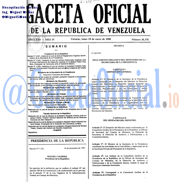 Gaceta Oficial 36376 del 19 Enero 1998