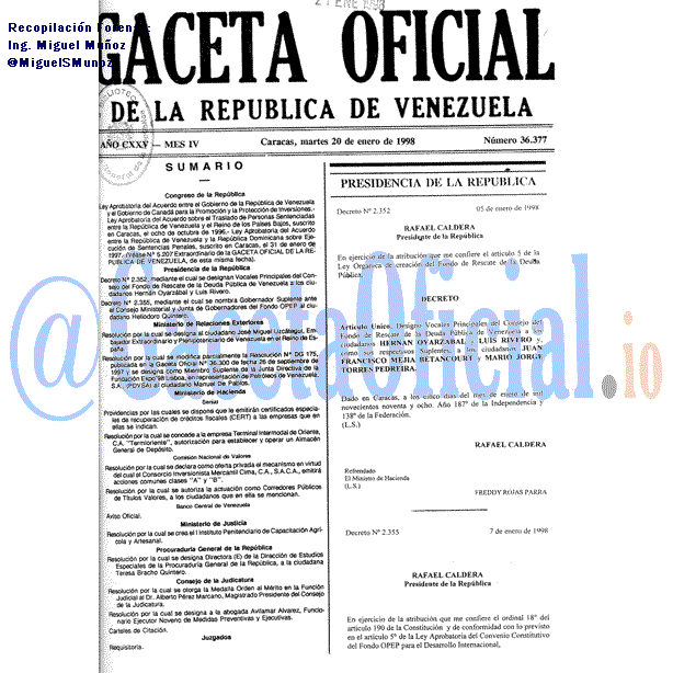Gaceta Oficial 36377 del 20 Enero 1998