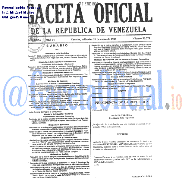 Gaceta Oficial 36378 del 21 Enero 1998