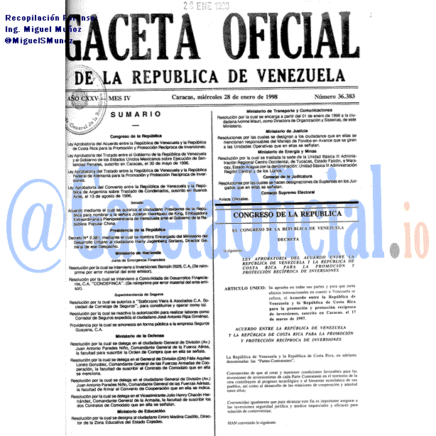 Gaceta Oficial 36383 del 28 Enero 1998