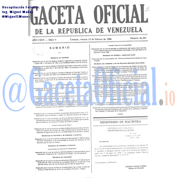 Gaceta Oficial 36395 del 13 Febrero 1998