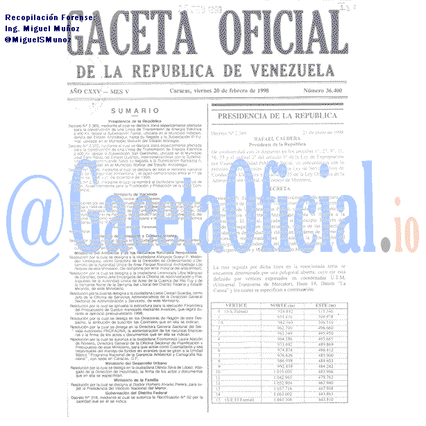 Gaceta Oficial 36400 del 20 Febrero 1998