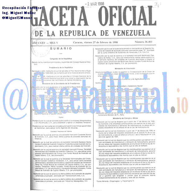 Gaceta Oficial 36403 del 27 Febrero 1998