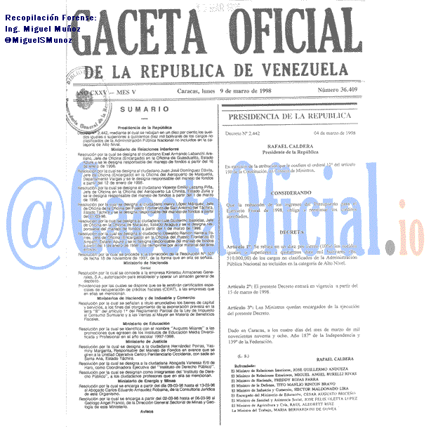 Gaceta Oficial 36409 del 9 Marzo 1998