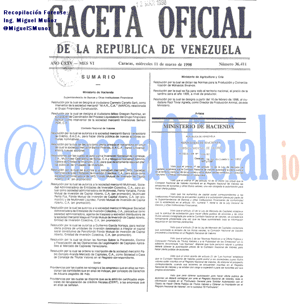 Gaceta Oficial 36411 del 11 Marzo 1998