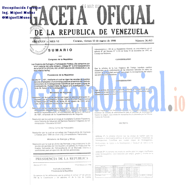 Gaceta Oficial 36413 del 13 Marzo 1998