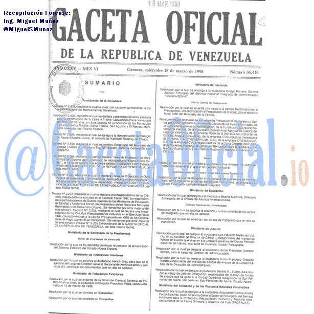 Gaceta Oficial 36416 del 18 Marzo 1998