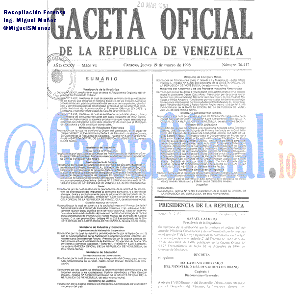 Gaceta Oficial 36417 del 19 Marzo 1998