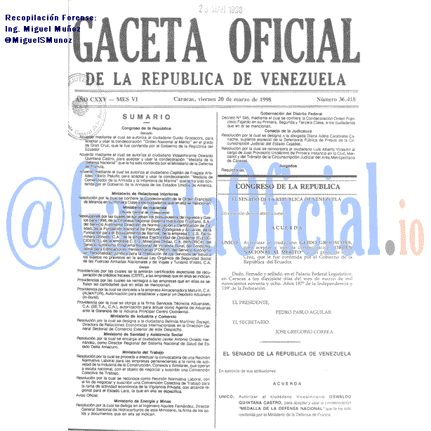 Gaceta Oficial 36418 del 20 Marzo 1998