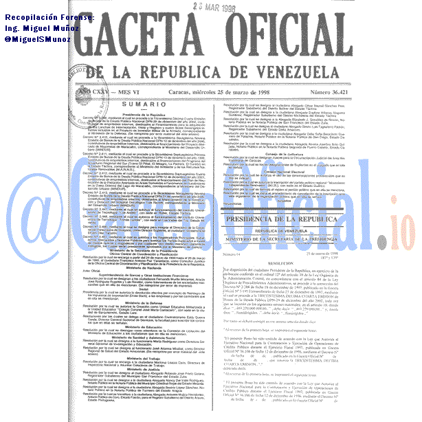 Gaceta Oficial 36421 del 25 Marzo 1998