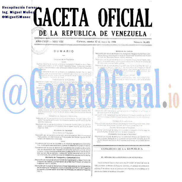 Gaceta Oficial 36451 del 12 Mayo 1998