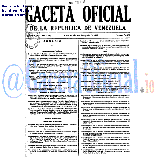 Gaceta Oficial 36469 del 5 Junio 1998