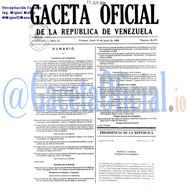 Gaceta Oficial 36475 del 15 Junio 1998