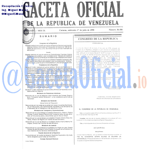 Gaceta Oficial 36486 del 1 Julio 1998