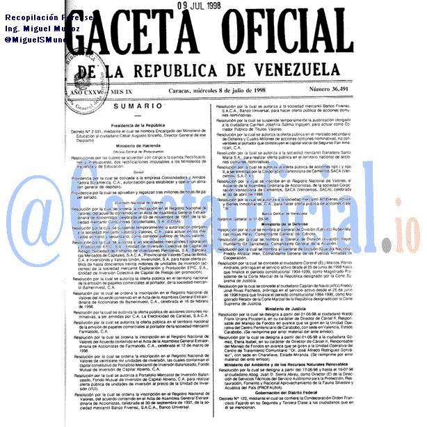 Gaceta Oficial 36491 del 8 Julio 1998