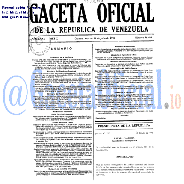 Gaceta Oficial 36495 del 14 Julio 1998