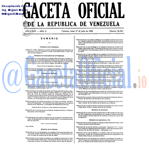 Gaceta Oficial 36503 del 27 Julio 1998