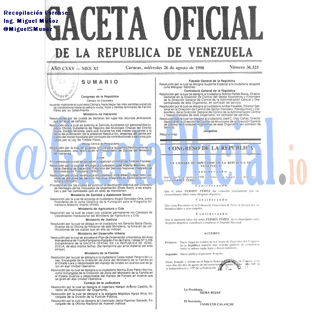Gaceta Oficial 36525 del 26 Agosto 1998