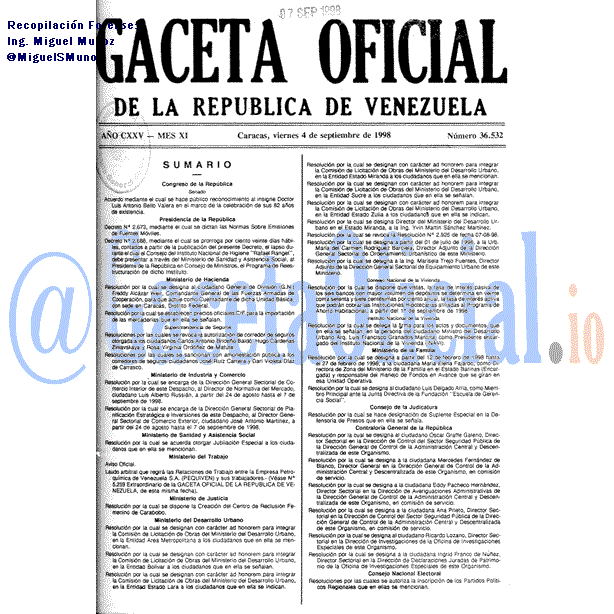 Gaceta Oficial 36532 del 4 Septiembre 1998