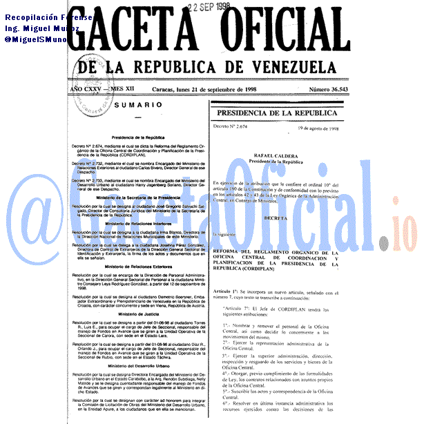 Gaceta Oficial 36543 del 21 Septiembre 1998