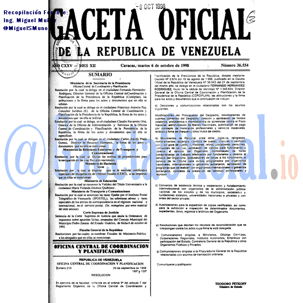 Gaceta Oficial 36554 del 6 Octubre 1998