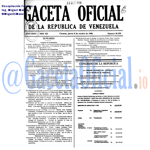 Gaceta Oficial 36556 del 8 Octubre 1998