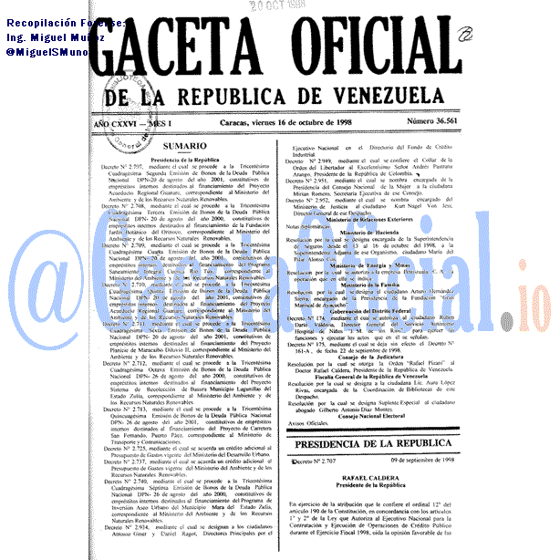 Gaceta Oficial 36561 del 16 Octubre 1998