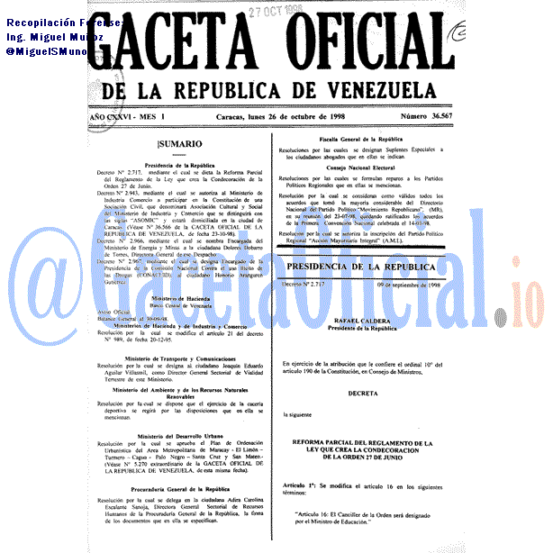 Gaceta Oficial 36567 del 26 Octubre 1998