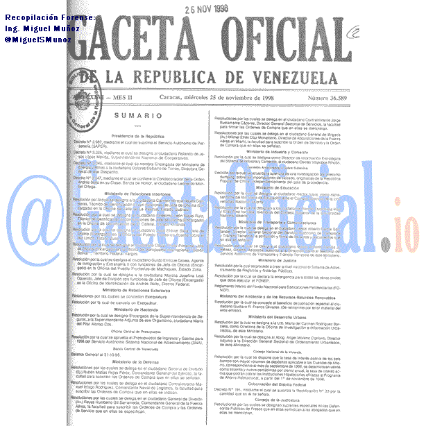 Gaceta Oficial 36589 del 25 Noviembre 1998