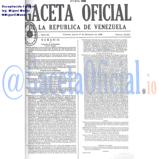 Gaceta Oficial 36605 del 17 Diciembre 1998