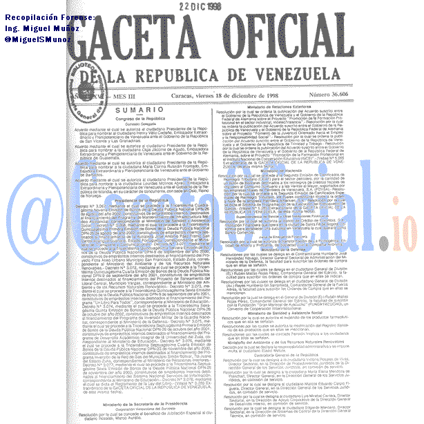 Gaceta Oficial 36606 del 18 Diciembre 1998