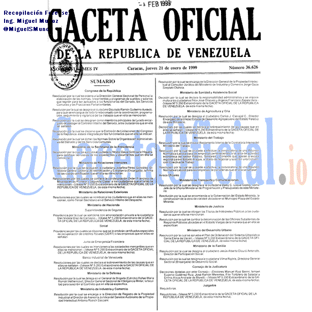 Gaceta Oficial 36626 del 21 Enero 1999