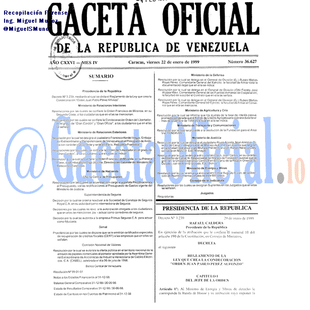 Gaceta Oficial 36627 del 22 Enero 1999