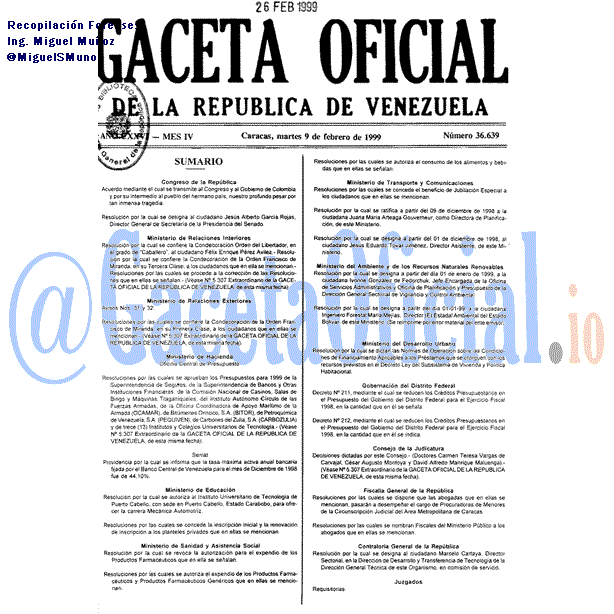 Gaceta Oficial 36639 del 9 Febrero 1999