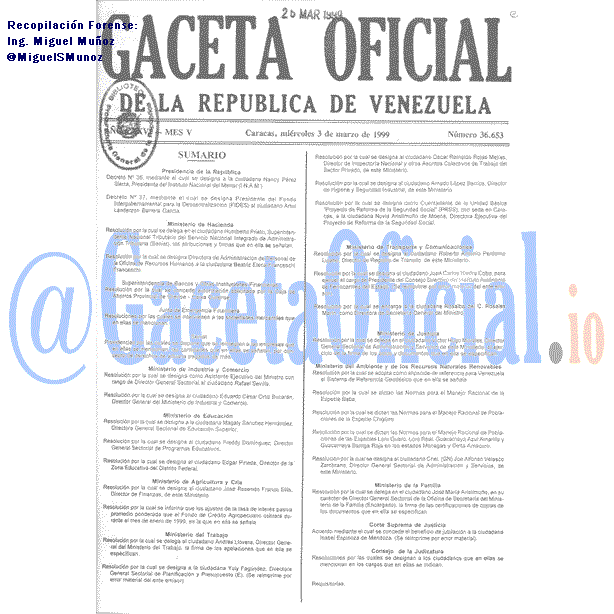 Gaceta Oficial 36653 del 3 Marzo 1999