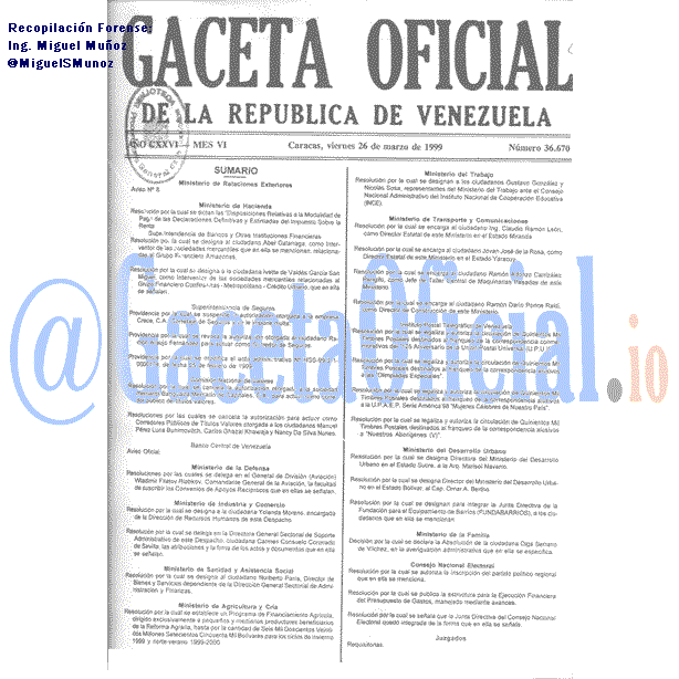 Gaceta Oficial 36670 del 26 Marzo 1999