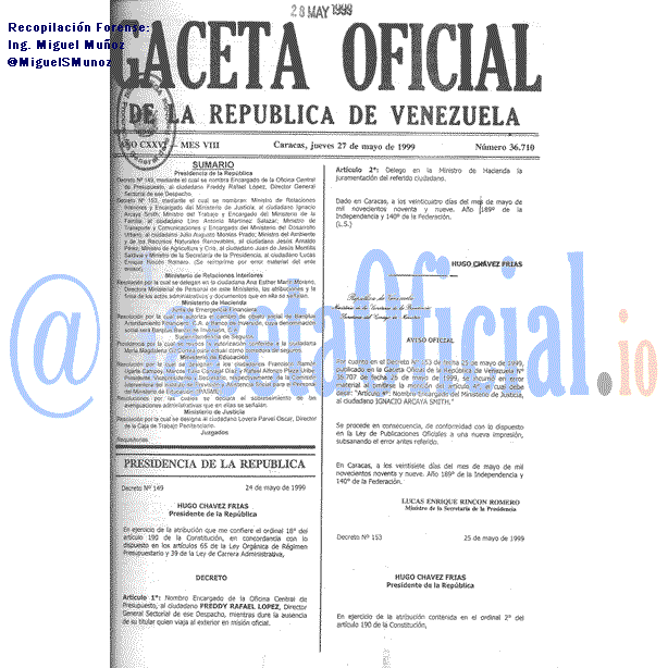 Gaceta Oficial 36710 del 27 Mayo 1999