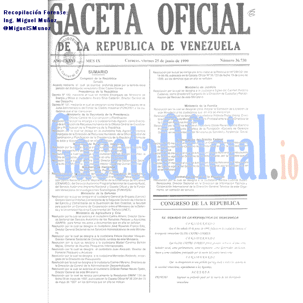 Gaceta Oficial 36730 del 25 Junio 1999