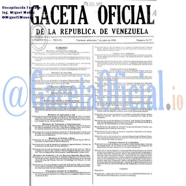 Gaceta Oficial 36737 del 7 Julio 1999