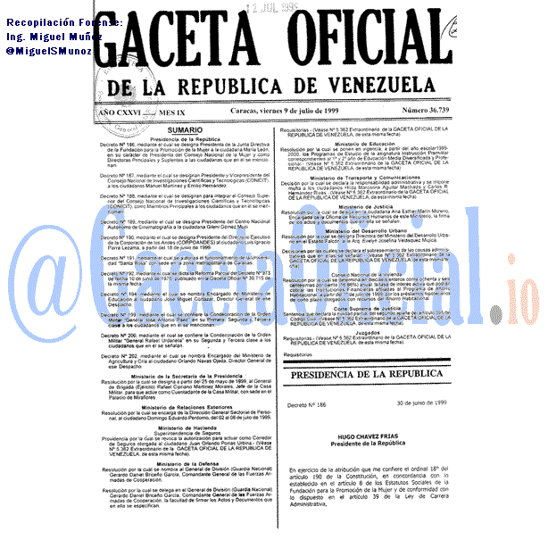Gaceta Oficial 36739 del 9 Julio 1999