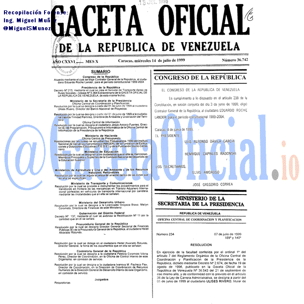 Gaceta Oficial 36742 del 14 Julio 1999