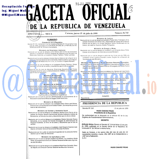 Gaceta Oficial 36743 del 15 Julio 1999