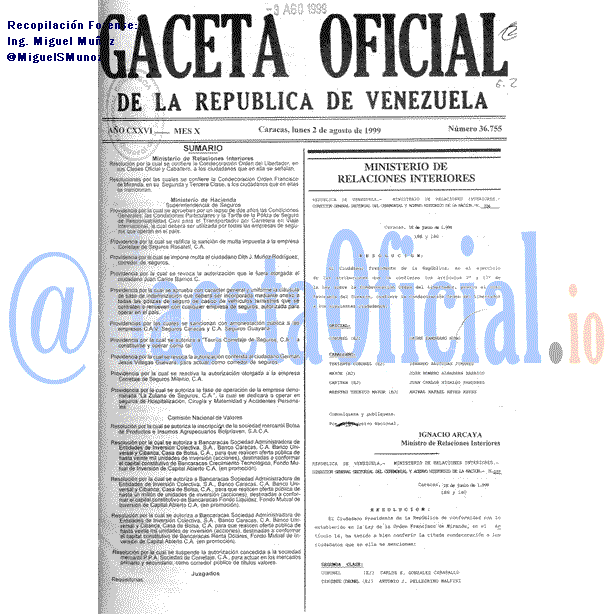 Gaceta Oficial 36755 del 2 Agosto 1999